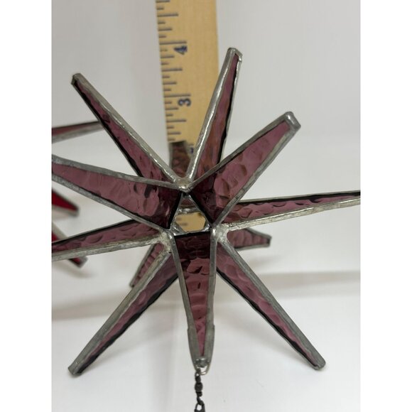 Set of 2 Red Moravian Star Ornaments – 3D Stained Glass Hanging Stars 5"x4.5" - Picture 2 of 10